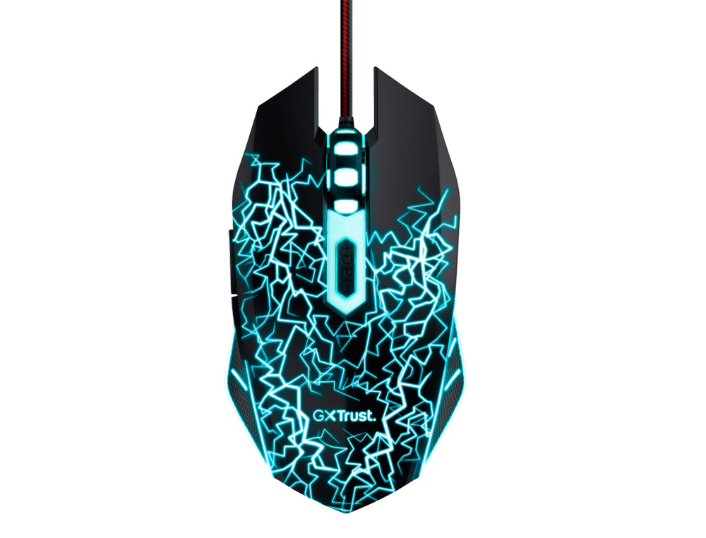 RATON TRUST GXT105X IZZA GAMING OPTICO LUCES LED 800-4000 PPP 6 BOTONES USB 2.0 CABLE 1,80 M COLOR NEGRO