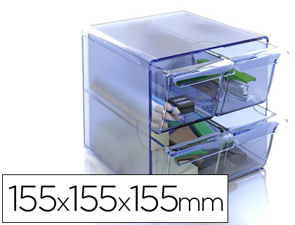 ARCHICUBO ARCHIVO 2000 4 CAJONES ORGANIZADOR MODULAR PLASTICO AZUL TRANSPARENTE 190X150X150 MM