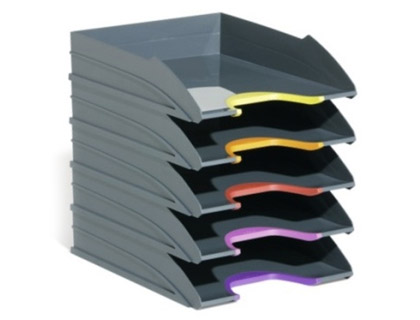 BANDEJA SOBREMESA DURABLE PLASTICO RECICLADO BLUE ANGEL GRIS 255X55X330 MM PACK DE 5 UNIDADES