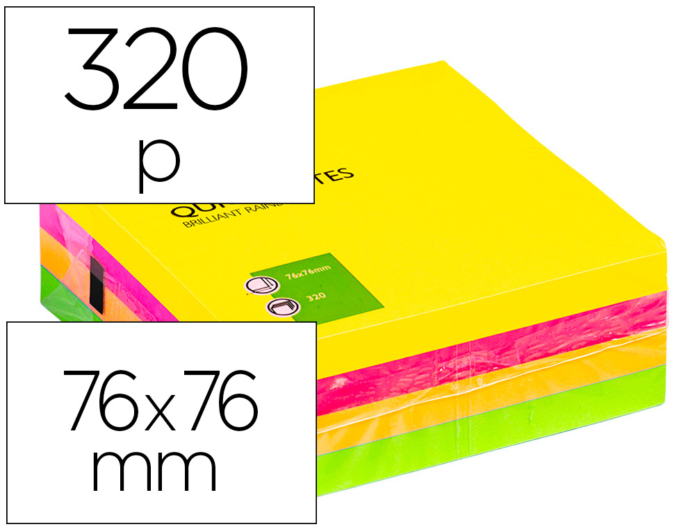 BLOC DE NOTAS ADHESIVAS QUITA Y PON Q-CONNECT 75X75 MM FLUORESCENTE CON 320 HOJAS