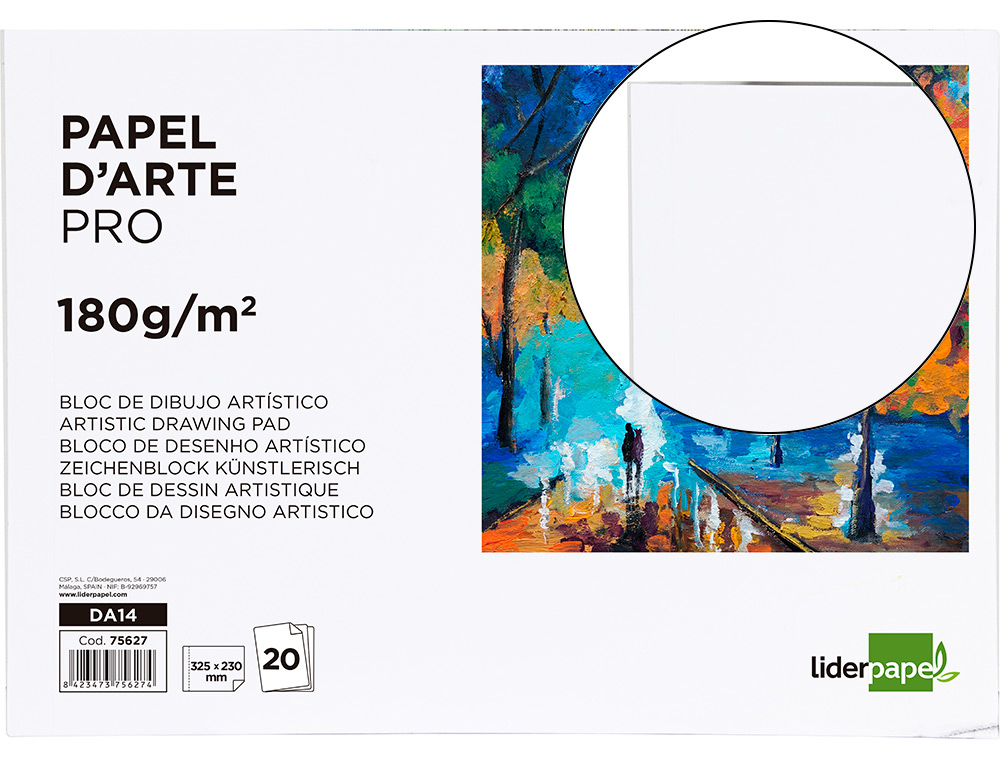 BLOC DIBUJO LIDERPAPEL ARTISTICO ENCOLADO 230X325MM 20 HOJAS 180 G/M2 SIN RECUADRO