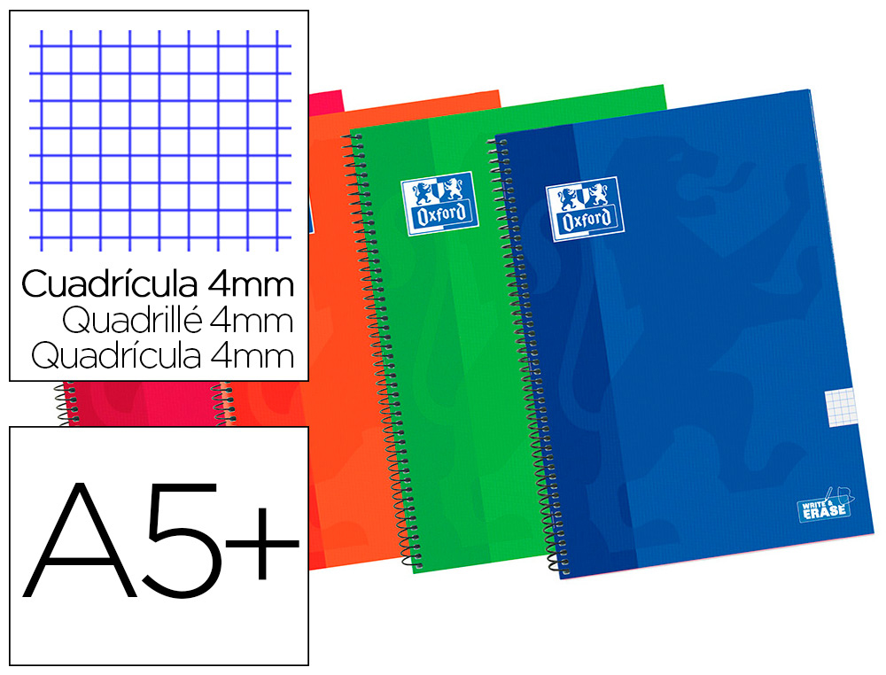 BLOC ESPIRAL OXFORD TAPA EXTRADURA CUARTO 80 HOJAS CUADROS 4 MM