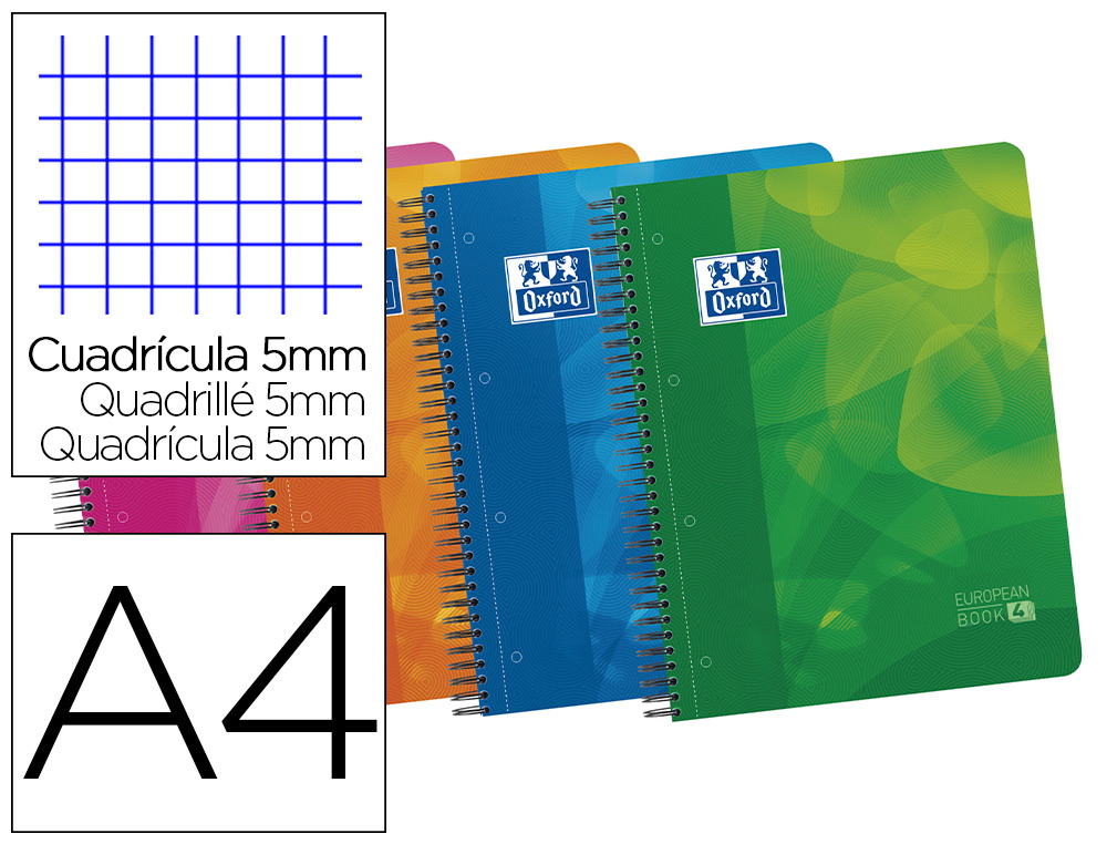 CUADERNO ESPIRAL OXFORD TAPA PLASTICO OPTIK PAPER MICROPERFDIN A4 120 H 50% HOJAS GRATIS CUADROS 5 MM CON 3 SEPARADORES