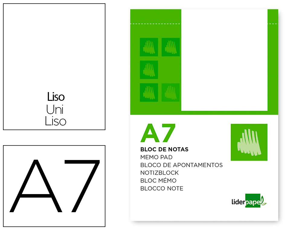 BLOC NOTAS LIDERPAPEL LISO A7 80 HOJAS 60G/M2 PERFORADO