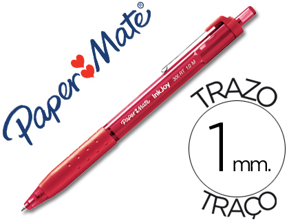 BOLIGRAFO PAPER MATE INKJOY 300 RT PUNTA MEDIA TRAZO 1MM RETRACTIL CLIPS METALICO SUJECION CAUCHO COLOR ROJO