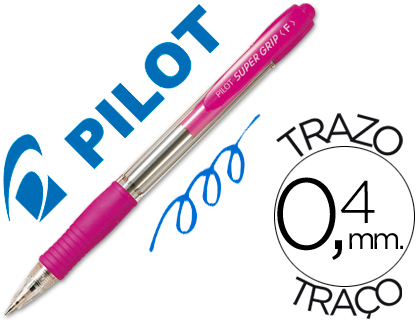 BOLIGRAFO PILOT SUPER GRIP ROSA RETRACTIL SUJECION DE CAUCHO TINTA BASE DE ACEITE