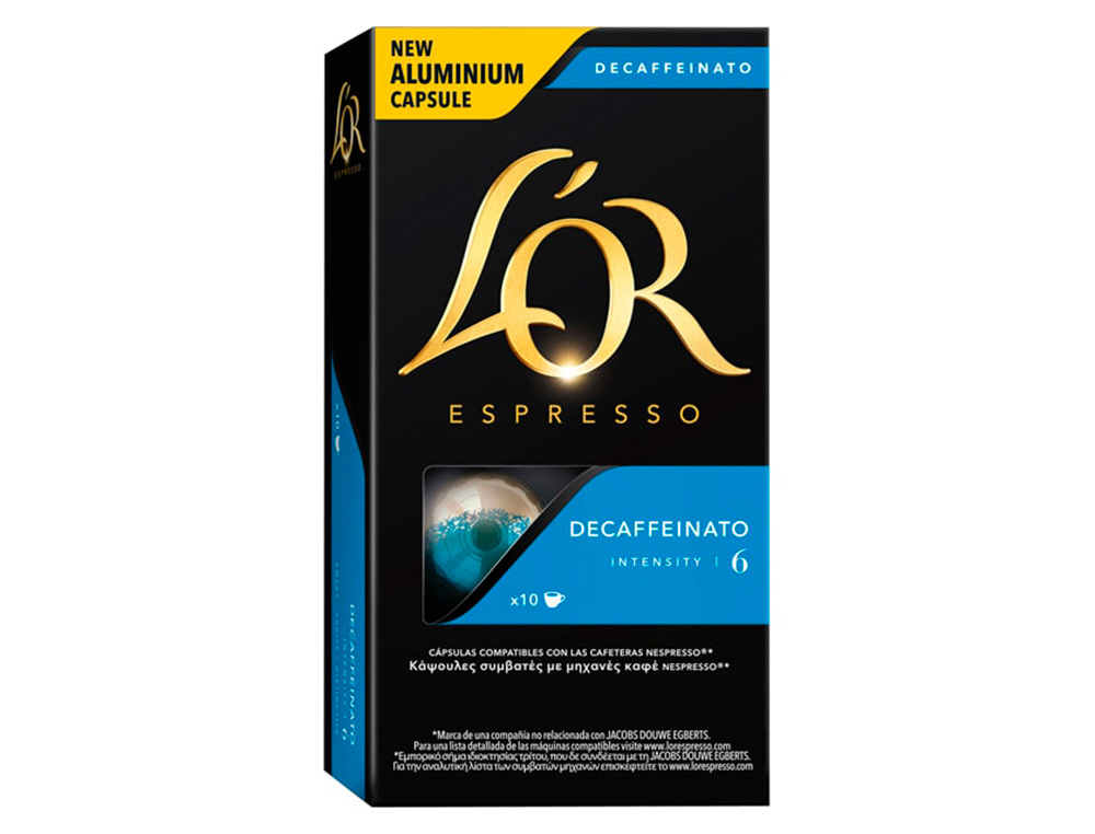 CAFE L'OR ESPRESSO DECAFFEINATO FUERZA 6 CAJA DE 10 UNIDADES COMPATIBLE CON NESPRESSO