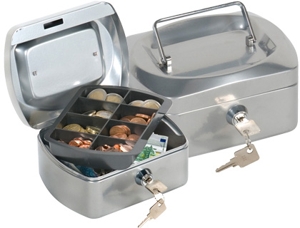 CAJA CAUDALES Q-CONNECT 6\" 152X115X80 MM PLATA CON PORTAMONEDAS