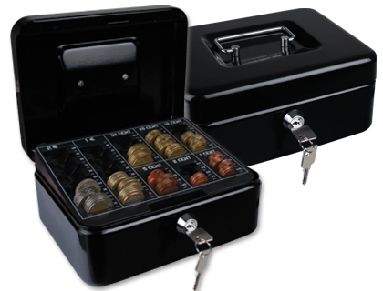 CAJA CAUDALES Q-CONNECT 8\" 200X160X90 MM NEGRA CON PORTAMONEDAS