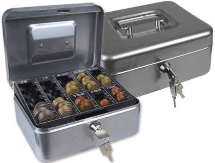 CAJA CAUDALES Q-CONNECT 8\" 200X160X90 MM PLATA CON PORTAMONEDAS