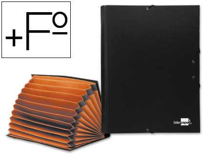 CARPETA CLASIFICADORA LIDERPAPEL 12 DEPARTAMENTOS FOLIO PROLONGADO CARTON FORRADO NEGRA FUELLE