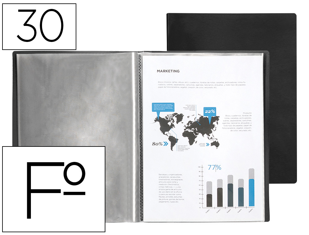 CARPETA LIDERPAPEL ESCAPARATE 30 FUNDAS PVC FOLIO NEGRO