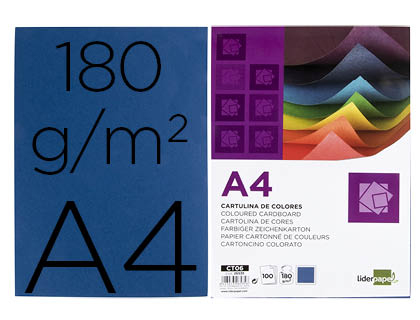 CARTULINA LIDERPAPEL A4 180G/M2 AZUL ULTRAMAR PAQUETE DE 100 HOJAS