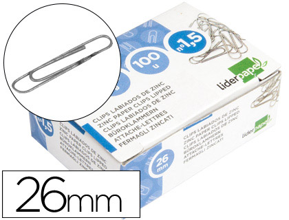 CLIPS LIDERPAPEL Nº1,5 LABIADOS 26 MM CAJA DE 100 UNIDADES