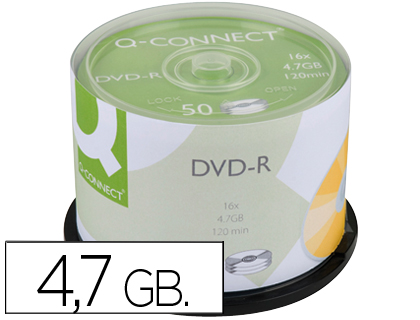 DVD-R Q-CONNECT CAPACIDAD 4,7GB DURACION 120MIN VELOCIDAD 16X BOTE DE 50 UNIDADES