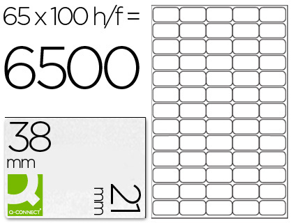 ETIQUETA ADHESIVA Q-CONNECT KF01581 TAMAÑO 38,1X21,2MM FOTOCOPIADORA LASER INK-JET CAJA CON 100 HOJAS DIN A4