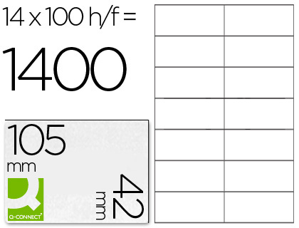 ETIQUETA ADHESIVA Q-CONNECT KF10655 TAMAÑO 105X42 MM FOTOCOPIADORA LASER INK-JET CAJA CON 100 HOJAS DIN A4