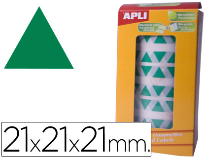 GOMETS AUTOADHESIVOS TRIANGULARES 21X21X21 MM VERDE ROLLO DE 2832 UNIDADES