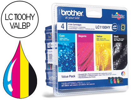 INK-JET BROTHER LC-1100BK /M/Y/C PACK 4 COLORES ALTA CAPACIDAD 900 PAG BK- 750 PAG M/Y/C-