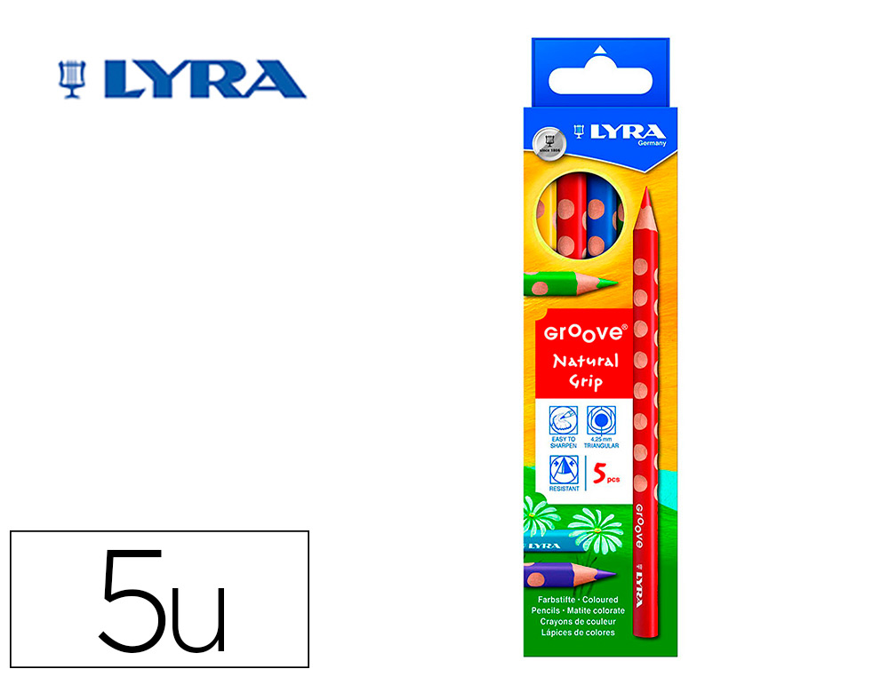LAPICES DE COLORES LYRA GROOVE TRIANGULAR MINAS DE 4,25 MM CAJA DE 5 COLORES