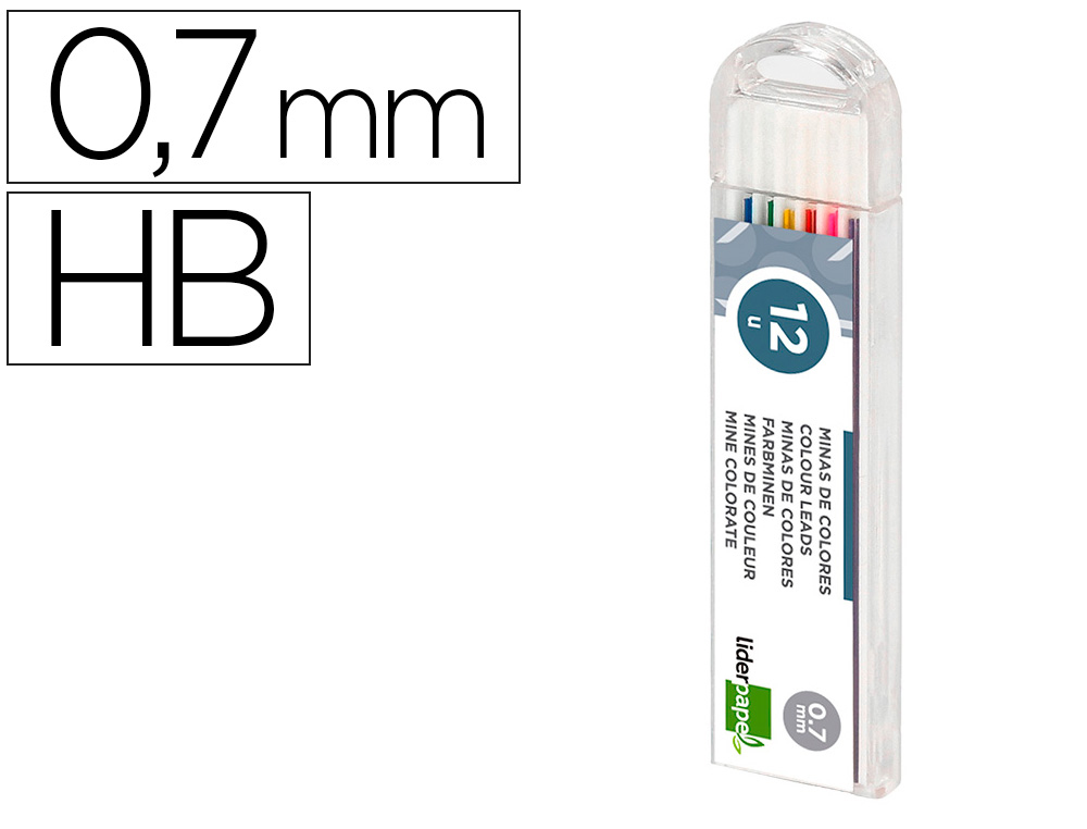 MINAS LIDERPAPEL COLORES SURTIDOS DE 0.5 / 0.7MM ESTUCHE DE 12 MINAS