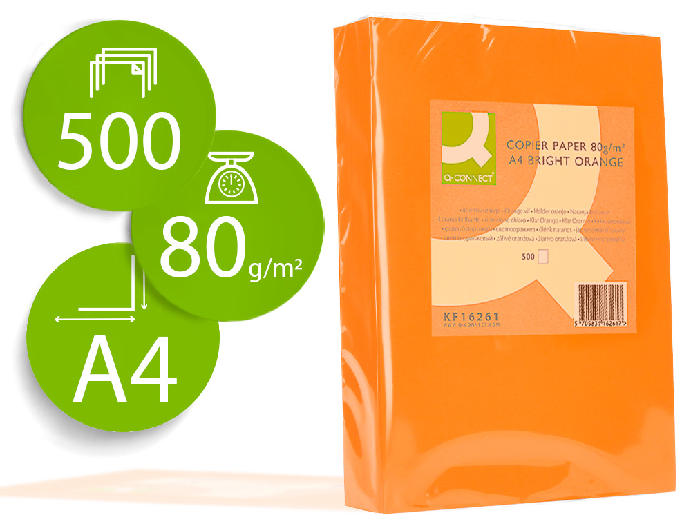 PAPEL COLOR Q-CONNECT DIN A4 80GR NARANJA INTENSO PAQUETE DE 500 HOJAS