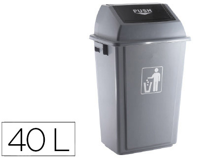 PAPELERA CONTENEDOR Q-CONNECT PLASTICO CON TAPA DE BALANCIN 40 LITROS GRIS 410X280X610 MM