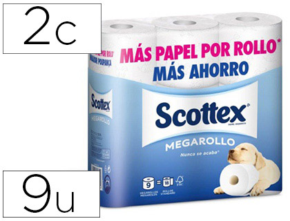 PAPEL HIGIENICO SCOTTEX MEGARROLLO DOBLE LARGO 2 CAPAS PAQUETE DE 6 ROLLOS