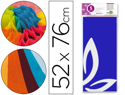 PAPEL SEDA LIDERPAPEL 52X76CM 18G/M2 BOLSA DE 5 HOJAS AZUL