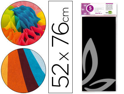 PAPEL SEDA LIDERPAPEL 52X76CM 18G/M2 BOLSA DE 5 HOJAS NEGRO