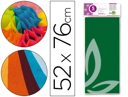 PAPEL SEDA LIDERPAPEL 52X76CM 18G/M2 BOLSA DE 5 HOJAS VERDE OSCURO