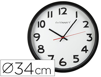 RELOJ Q-CONNECT DE PARED PLASTICO OFICINA REDONDO 34 CM MARCO NEGRO