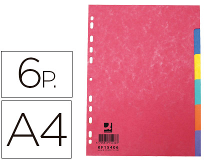 SEPARADOR Q-CONNECT CARTULINA BRILLO JUEGO DE 6 SEPARADORES DIN A4 MULTITALADRO