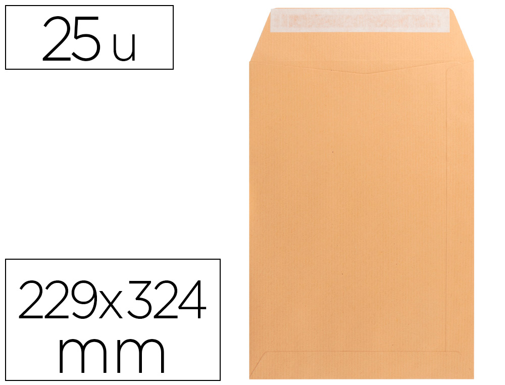 SOBRE LIDERPAPEL BOLSA N 7 KRAFT DIN C4 229X324 MM TIRA DE SILICONA PAQUETE DE 25 UNIDADES