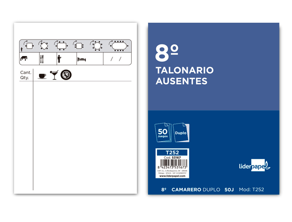 TALONARIO LIDERPAPEL CAMARERO OCTAVO ORIGINAL Y COPIA T252 ZIG ZAG