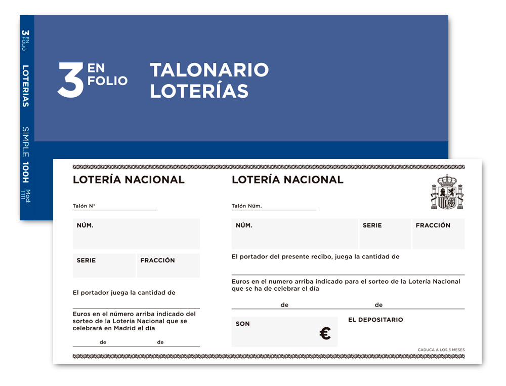 TALONARIO LIDERPAPEL LOTERIA TRES EN FOLIO 111