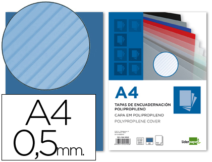 TAPA ENCUADERNACION LIDERPAPEL POLIPROPILENO RAYADO A4 0.5MM AZUL PAQUETE DE 100 UNIDADES