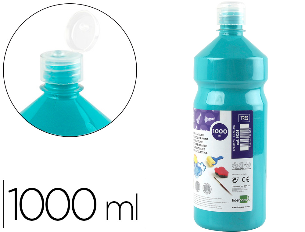 TEMPERA LIQUIDA LIDERPAPEL ESCOLAR 1000 ML TURQUESA