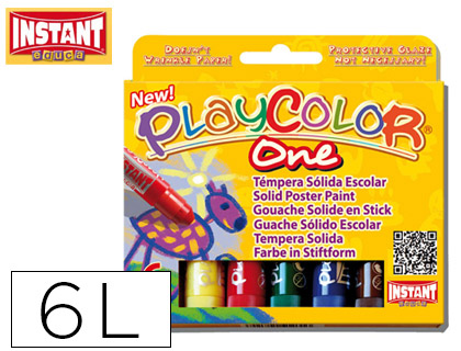 TEMPERA SOLIDA EN BARRA PLAYCOLOR ESCOLAR CAJA DE 6 COLORES SURTIDOS