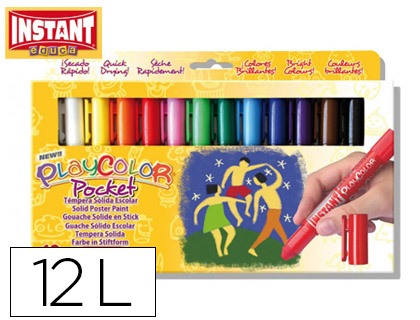 TEMPERA SOLIDA EN BARRA PLAYCOLOR POCKET ESCOLAR CAJA DE 12 COLORES SURTIDOS