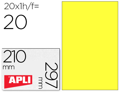 ETIQUETA ADHESIVA APLI 02878 TAMAÑO 210X297 MM PARA LASER FOTOCOPIADORA INK-JET CAJA CON 20 HOJAS DIN A4 AMARILLO