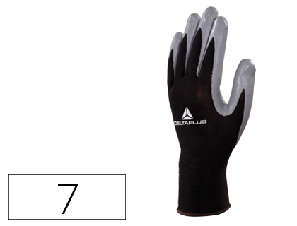 GUANTES DELTAPLUS DE PUNTO POLIESTER PALMA DE NITRILO ESPECIAL PARA MECANICA GRASAS ACEITES NEGRO-GRIS TALLA 7