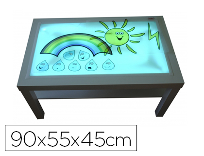MESA CON LUZ HENBEA MADERA DE HAYA SUPERFICIE METACRILATO BLANCO Y LUCES LED 90X55X45 CM
