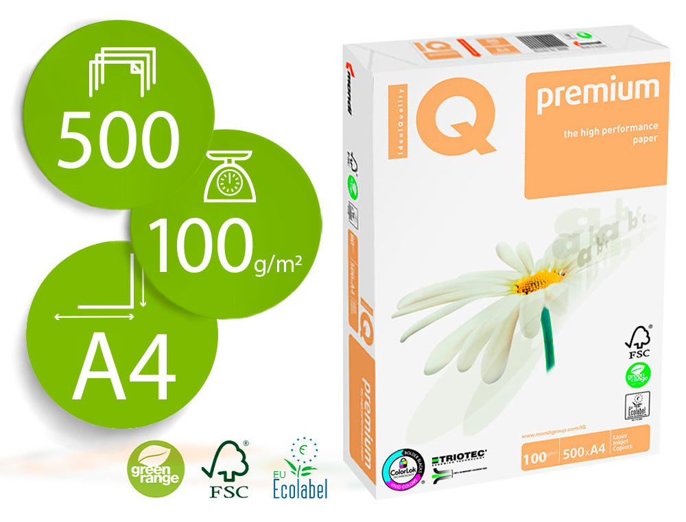 PAPEL FOTOCOPIADORA IQ PREMIUM DIN A4 100 GRAMOS PAQUETE DE 500 HOJAS