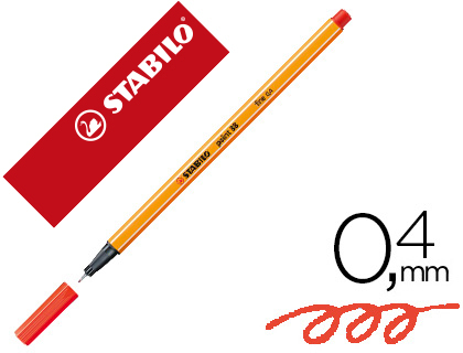 ROTULADOR STABILO PUNTA DE FIB RA POINT 88 BERMELLON PUNTA FINA 0,4MM