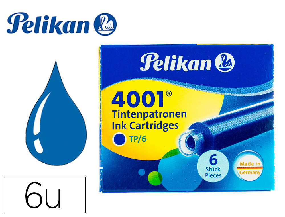 TINTA PARA PLUMAS PELIKAN AZUL REAL CAJA 6 CARTUCHOS