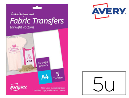 PAPEL TRANSFER AVERY ALGODON OSCUROS INK-JET DIN A4 PACK DE 4 HOJA
