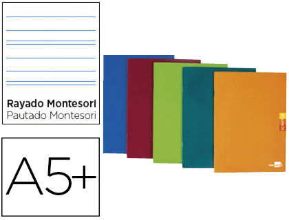 LIBRETA LIDERPAPEL SCRIPTUS A5 PLUS 48 HOJAS 90G/M2 RAYADO MONTESSORI 5MM CON MARGEN COLORES SURTIDOS