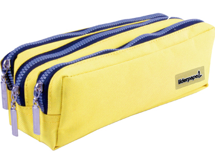 BOLSO ESCOLAR LIDERPAPEL PORTATODO RECTANGULAR 3 BOLSILLOS AMARILLO PASTEL 185X55X70 MM