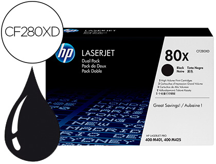TONER HP LASERJET PRO 80X M401 M425 NEGRO PACK DE 2 UNIDADES 6900 PAGINAS